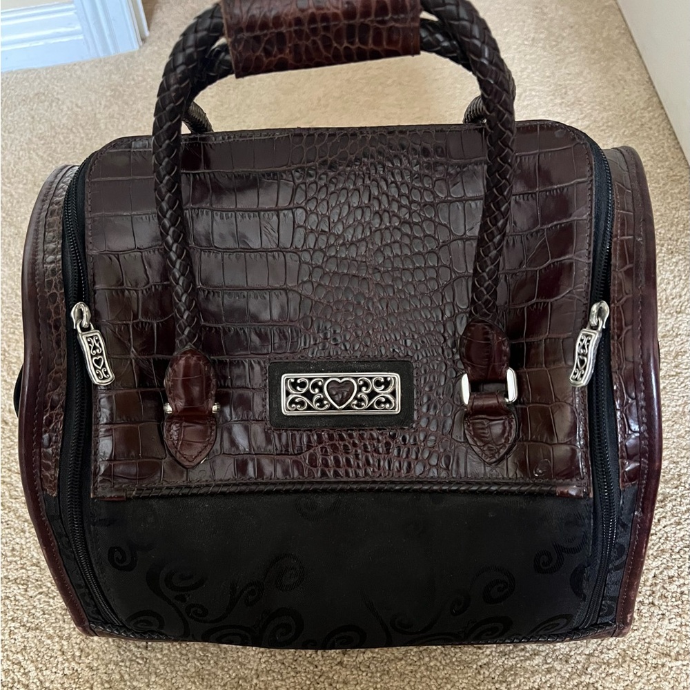 BRIGHTON original Brown and Black Croc-Embossed Toiletry Bag.